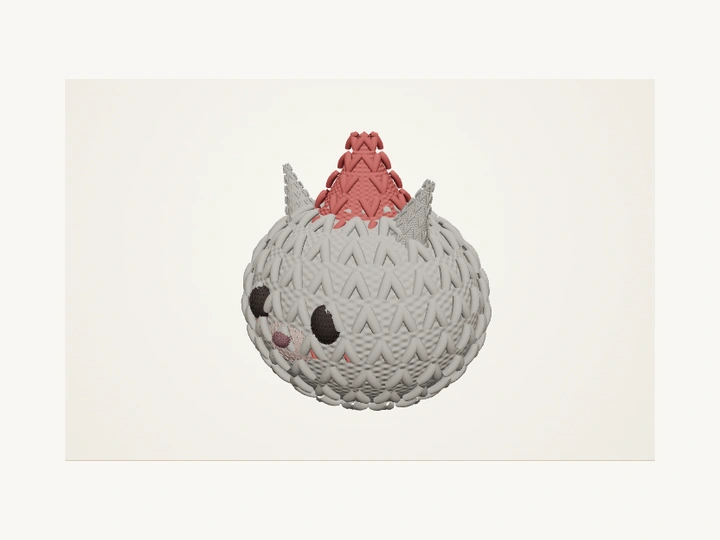 Strawberry Bucket Kitten - Handcrafted amigurumi crochet sample